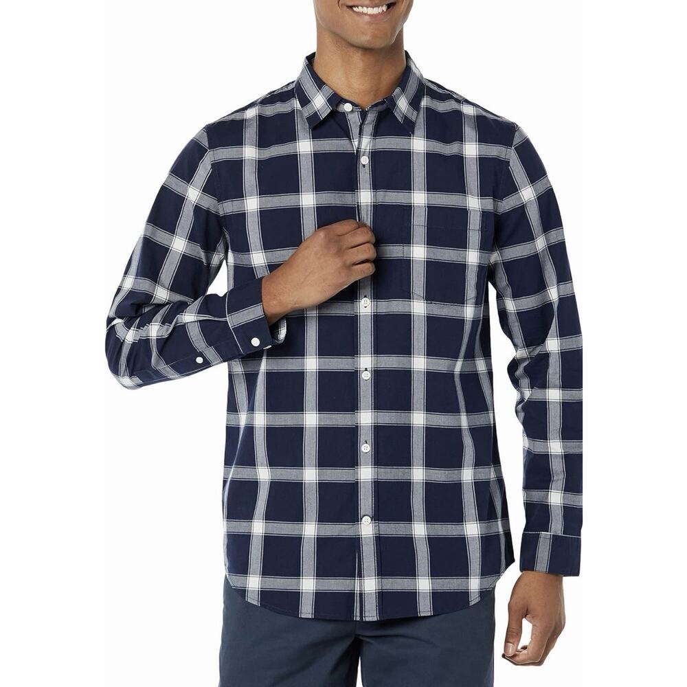 Amazon Essentials Men's Long-Sleeve Slim-Fit Stretch Poplin Shirt Navy XXL New
